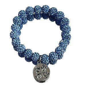 Rustic Cuff Metal Stainless Steel Shambala Beaded Stretch Bracelet Lt Blue